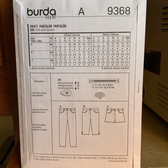 GIRLS PANTS, BURDA Sewing Pattern Size 6 - 13 - Picture 3 of 6